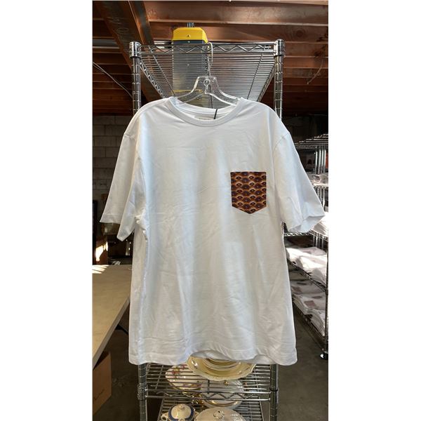 *NEW* (10) RED PEARL DESIGNER POCKETED T-SHIRTS SIZE M (WHITE)