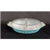 Image 1 : VINTAGE PYREX TURQUOISE SNOWFLAKE DIVIDED CASSEROLE DISH WITH LID