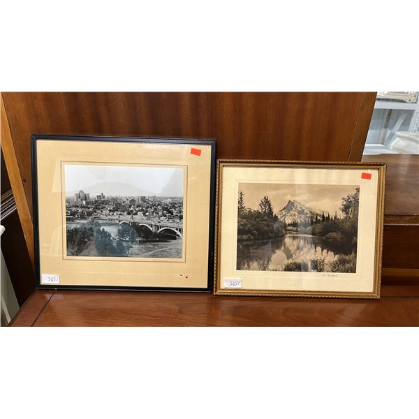 (2) VINTAGE FRAMED PHOTOS OF MT. RUNDLE, ALBERTA (13.75" X 11") & CALGARY, ALBERTA (14.5" X 12.5")