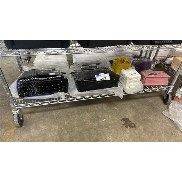 SHELF OF ASSORTED HANDBAGS