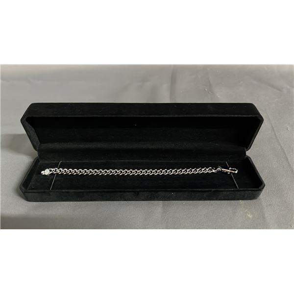 NEW PLATINUM PLATED 7.5 MM CUBAN LINK BRACELET: 8" LONG