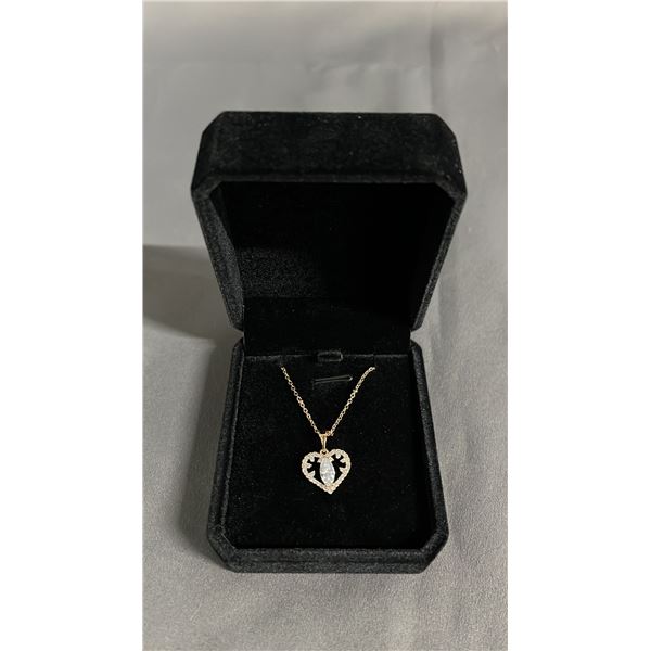 NEW 18K GOLD PLATED 0.5 CT MARQUISE CUT SIMULATED DIAMOND (CZ) HEART NECKLACE: 18" LONG CHAIN