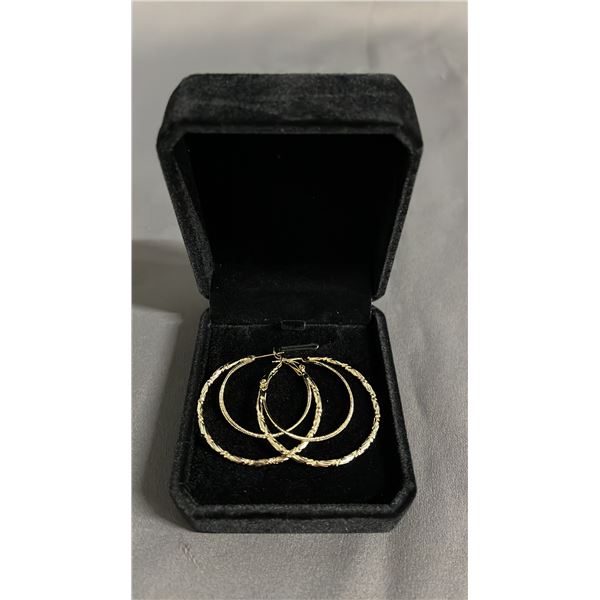 NEW 14K GOLD PLATED 40 MM DOUBLE HOOP EARRINGS
