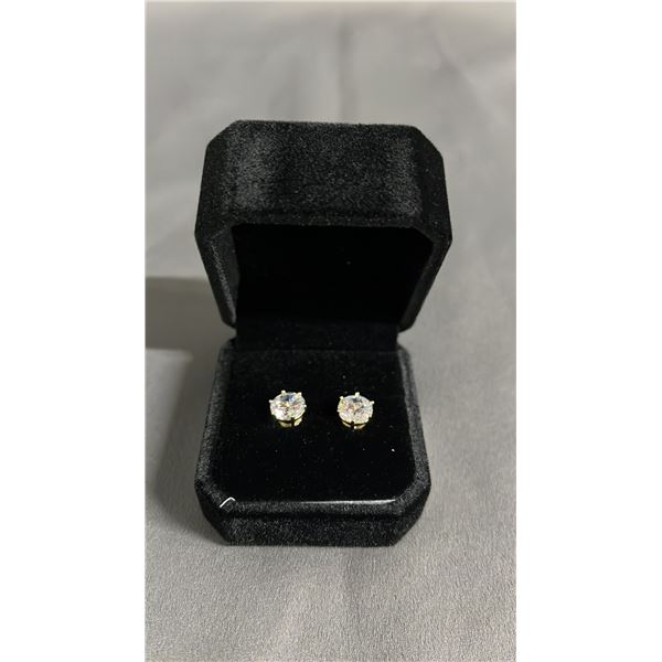 NEW 14K GOLD PLATED SIMULATED DIAMOND (CZ) STUD EARRINGS: 2 CT EACH