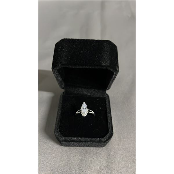 NEW PLATINUM PLATED 1 CT MARQUISE CUT SIMULATED DIAMOND (CZ) HALF HALO RING: SIZE 6