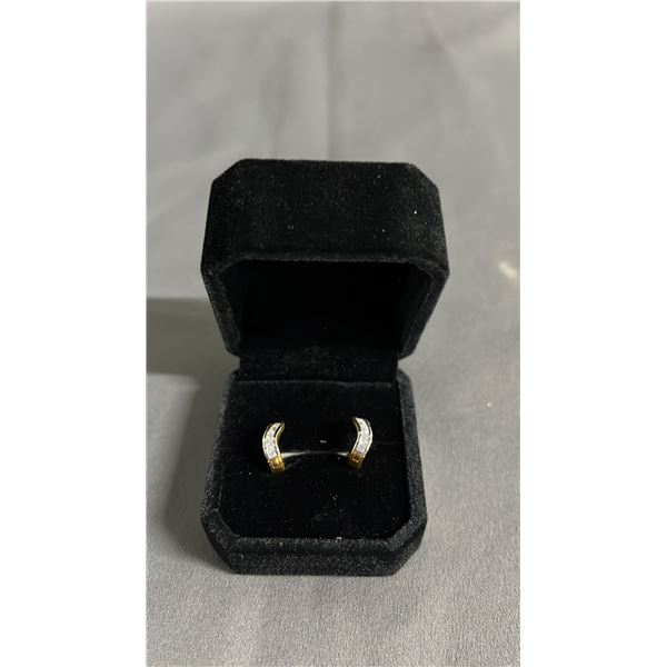 NEW 24K GOLD PLATED SIMULATED DIAMOND (CZ) WAVE HUGGIE EARRINGS