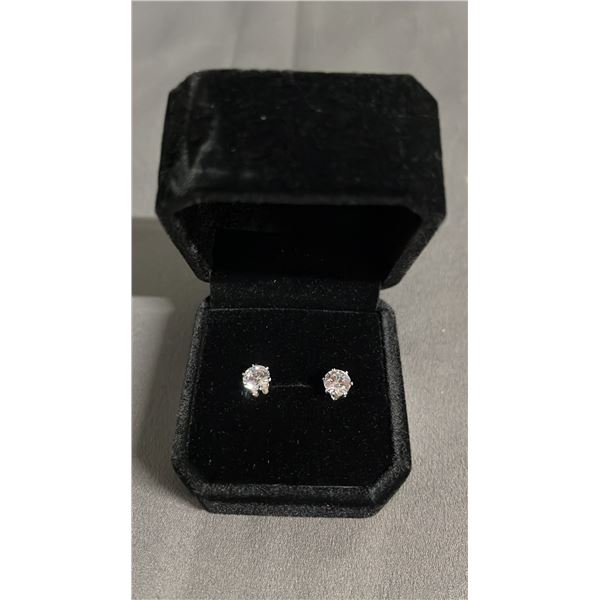 NEW PLATINUM PLATED SIMULATED DIAMOND (CZ) STUD EARRINGS: 0.6 CT EACH