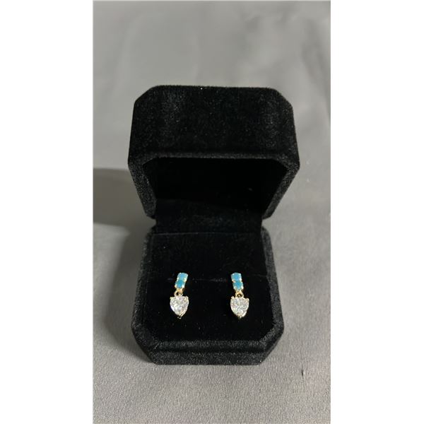 NEW 18K GOLD PLATED HEART CUT SIMULATED DIAMOND (CZ) DANGLE EARRINGS; 0.75 CT EACH