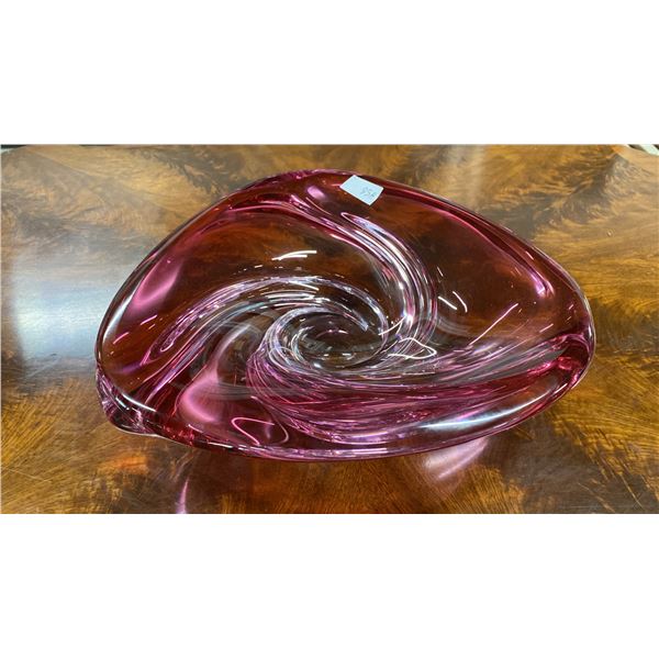 VAL ST. LAMBERT SIGNED MID CENTURY CRANBERRY SWIRL 12" CRYSTAL CENTERPIECE BOWL