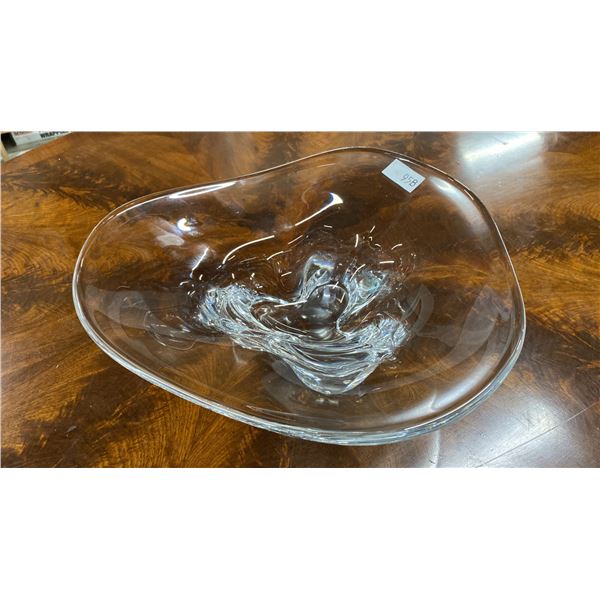 ORREFORS SWEDEN SIGNED 12" MID CENTURY CLEAR CRYSTAL CENTERPIECE BOWL