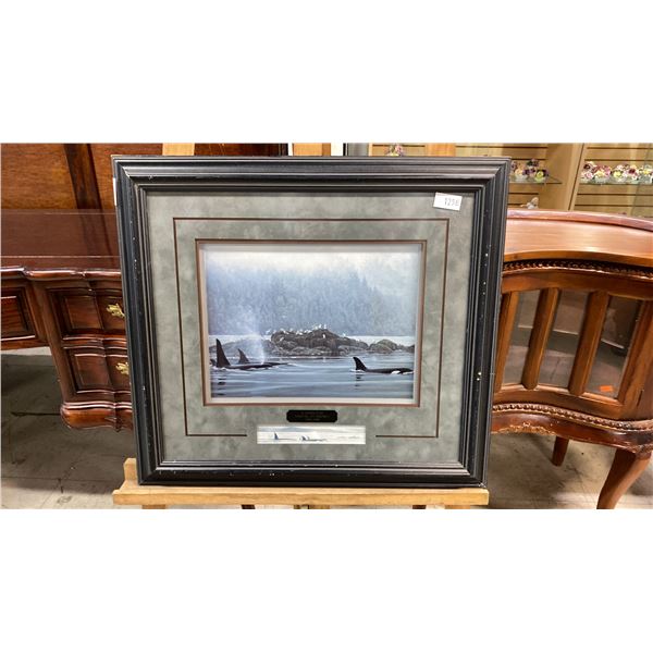 ROBERT BATEMAN "ORCA PROCESSION - WHALES" PRINT (19 1/2" X 21 1/4" FRAMED)