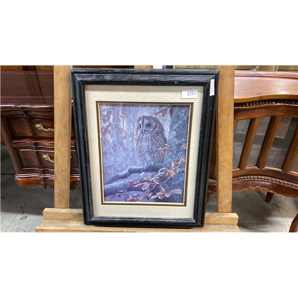 ROBERT BATEMAN "TAWNY OWL IN BEECH" PRINT (13 1/2" X 16 1/2" FRAMED)