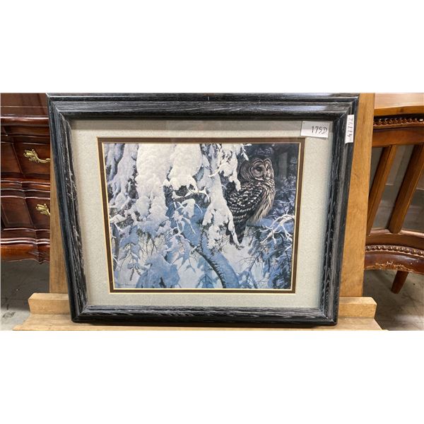 ROBERT BATEMAN "SNOWY HEMLOCK - BARRED OWL" PRINT (13 1/2" X 16 1/2" FRAMED)