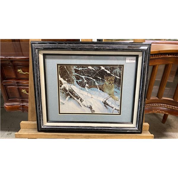 ROBERT BATEMAN "COUGAR IN THE SNOW" PRINT (14 1/2" X 17 1/2" FRAMED)