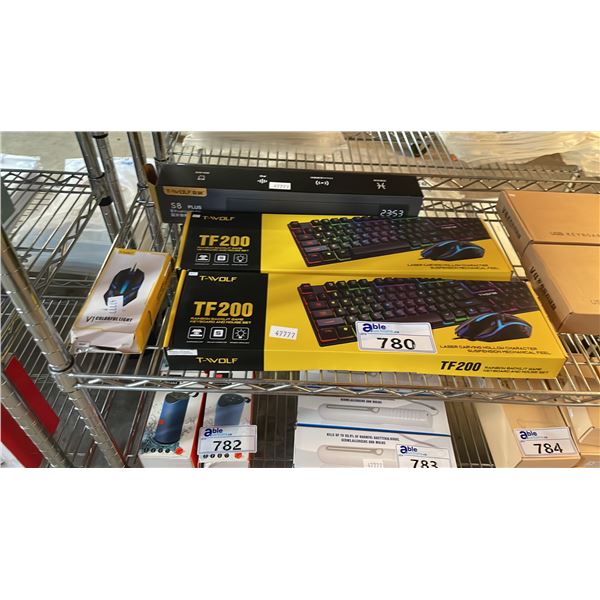 *NEW IN BOX* (2) T-WOLF TF200 RAINBOW BACKLIT GAME KEYBOARD & MOUSE SETS, T-WOLF V1 COLORFUL LIGHT