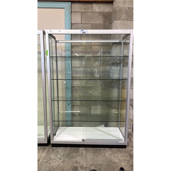 GLASS SHOWCASE WITH SHELVES *BACK PANEL NEEDS REPAIR*