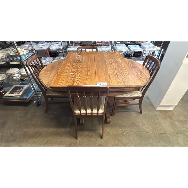 DINING TABLE (5' X 45" X 29") WITH 2 18" LEAVES & 4 CHAIRS