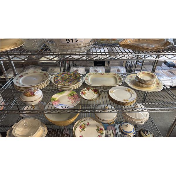 SHELF OF ASSORTED DINNERWARE INCLUDING; J & G. MEAKIN, ROYAL ALBERT, LIMOGES & MORE