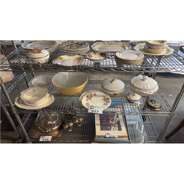SHELF OF ASSORTED KITCHENWARE INCLUDING; QUEEN ANNE, CORNING WARE, ADIS & MORE