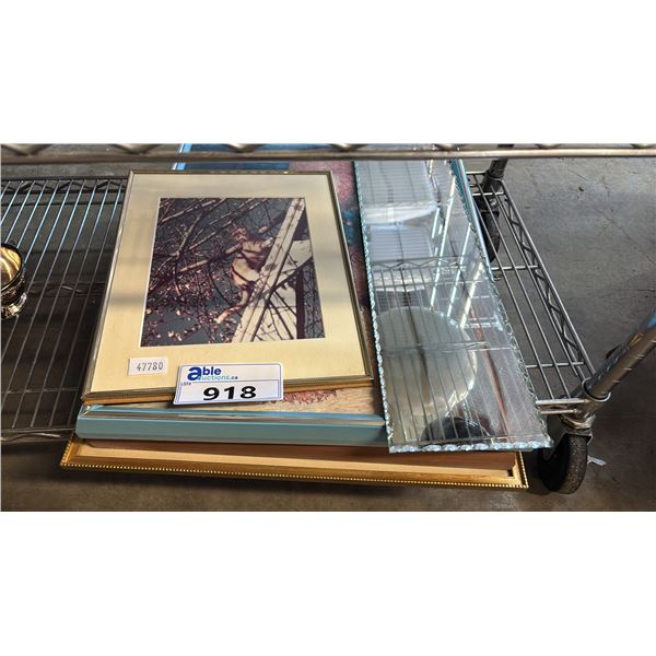 ASSORTED FRAMED ARTWORK & MIRROR