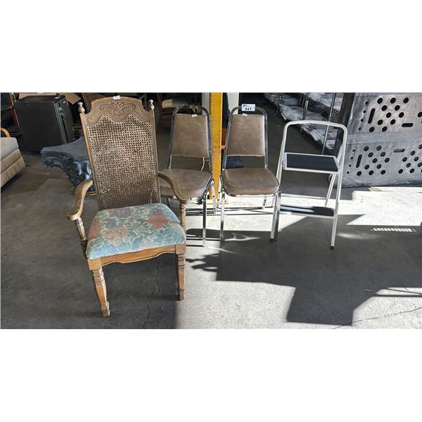 (3) ASSORTED CHAIRS & STEP LADDER