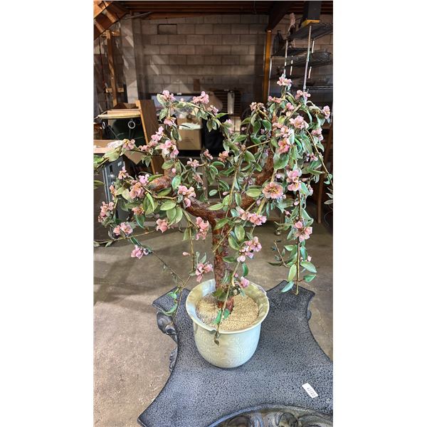 CHINESE JADE GLASS CHERRY BLOSSOM BONSAI TREE: 29" TALL
