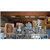 Image 1 : SHELF OF ASSORTED DECOR: CARVED WOOD OWL, METAL URN, BUDDHA, RESIN FAIRY STATUE, RESIN GARDEN