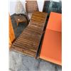 Image 2 : Qty 2 Wooden Slatted Chaise Lounge Chairs on Wheels w/ Adjustable Backrest & Orange Cushions 26" x 7