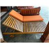 Image 3 : Qty 2 Wooden Slatted Chaise Lounge Chairs on Wheels w/ Adjustable Backrest & Orange Cushions 26" x 7