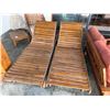 Image 7 : Qty 2 Wooden Slatted Chaise Lounge Chairs on Wheels w/ Adjustable Backrest & Orange Cushions 26" x 7