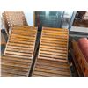 Image 8 : Qty 2 Wooden Slatted Chaise Lounge Chairs on Wheels w/ Adjustable Backrest & Orange Cushions 26" x 7