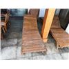 Image 3 : Qty 2 Wooden Slatted Chaise Lounge Chairs on Wheels w/ Adjustable Backrest & Orange Cushions 26" x 7
