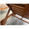 Image 6 : Qty 2 Wooden Slatted Chaise Lounge Chairs on Wheels w/ Adjustable Backrest & Orange Cushions 26" x 7