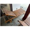 Image 7 : Qty 2 Wooden Slatted Chaise Lounge Chairs on Wheels w/ Adjustable Backrest & Orange Cushions 26" x 7