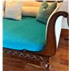 Image 4 : Large American Empire-Style Wooden Lounger w/ Carved Details & Cushions 94" x 48" x 36"H