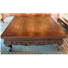 Image 1 : Carved Wooden Low Coffee Table w/ Floral Motif & Cabriole Legs 48" x 48" x 18"H