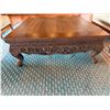 Image 2 : Carved Wooden Low Coffee Table w/ Floral Motif & Cabriole Legs 48" x 48" x 18"H