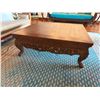 Image 6 : Carved Wooden Low Coffee Table w/ Floral Motif & Cabriole Legs 48" x 48" x 18"H