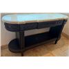 Image 1 : Wooden Oval Entry Console Table w/ Natural Stone Top 70" x 19" x 40"H