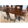 Image 1 : Wooden Dining Table 62" x 87" x 30"H w/ 8 Damask Upholstered Chairs