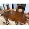 Image 2 : Wooden Dining Table 62" x 87" x 30"H w/ 8 Damask Upholstered Chairs