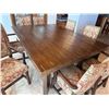 Image 7 : Wooden Dining Table 62" x 87" x 30"H w/ 8 Damask Upholstered Chairs