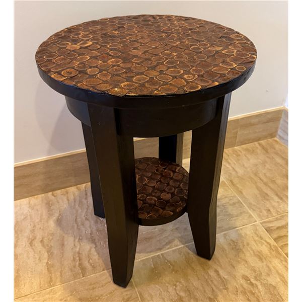 Round Wooden Side Table w/ Round Textured Top & Undershelf 18" Dia, 24"H