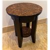 Image 1 : Round Wooden Side Table w/ Textured Top & Undershelf 18" Dia, 24"H