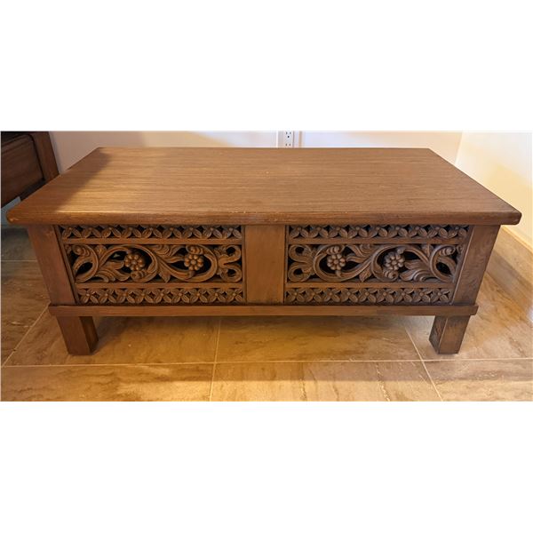 Carved Wooden Low Coffee Table w/ Floral Motif 36" x 18" x 14"H