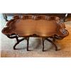 Image 1 : Carved Wooden Scalloped-Edge Coffee Table w/ Raised Rim 48" x 33" x 20"H