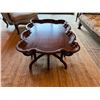 Image 2 : Carved Wooden Scalloped-Edge Coffee Table w/ Raised Rim 48" x 33" x 20"H