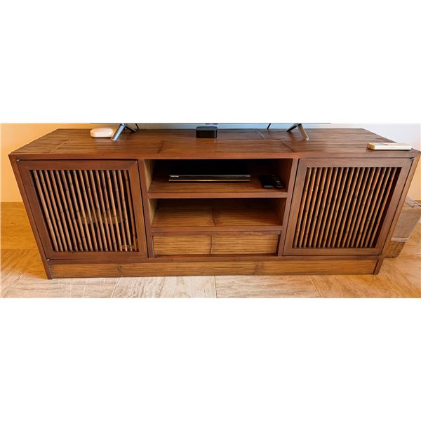 Wooden Bamboo-Motif Media Console or TV Stand 63" x 20" x 24"H (contents not included)