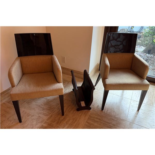 Qty 2  Wooden Armchairs w/ Upholstered Seats & Backs 18" x 18" x 35"H (rack not included)