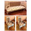 Image 1 : Rattan Settee w/ Reclaimed Natural Wood Finish & Seat Cushion, & 2 Matching Chairs, Misc Sizes